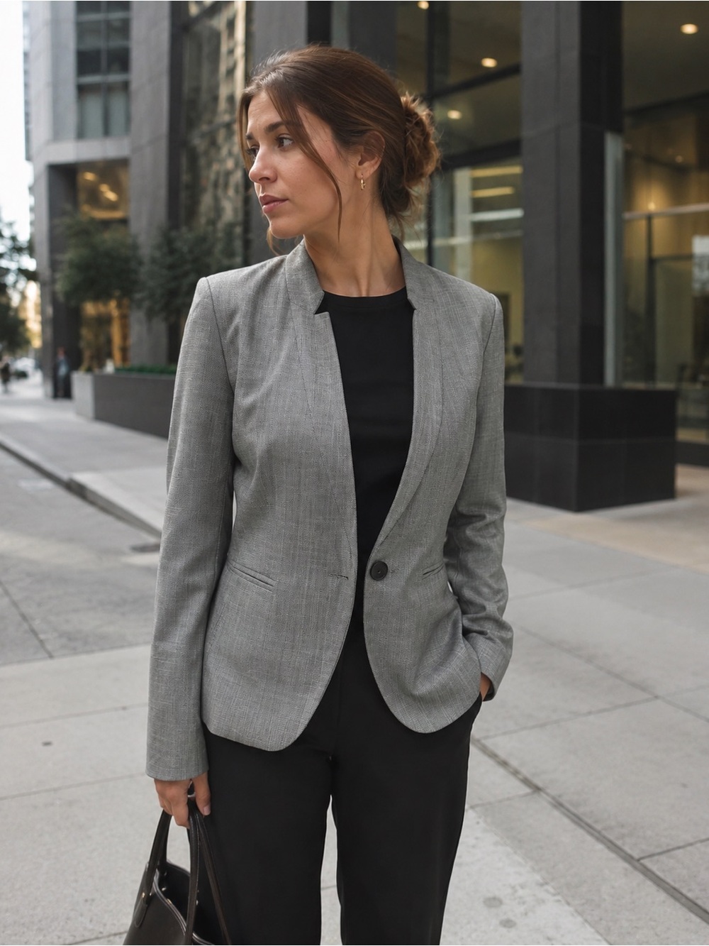 Zara Grey Single-Button Women's Blazer